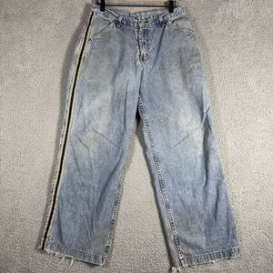 Unique Thrashed Blue Denim Jeans Brittania  30x29 Destroyed Holes Y2K 90s Skate